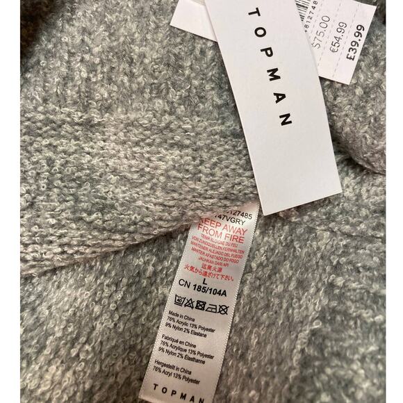 Topman Men's Tipped Roll Neck Sweater Large Heather Gray NEW Turtleneck Modern - Picture 8 of 8